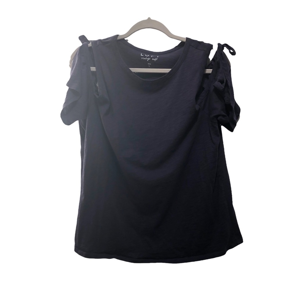 LOFT Dark purple cold shoulder short sleeve top women’s L